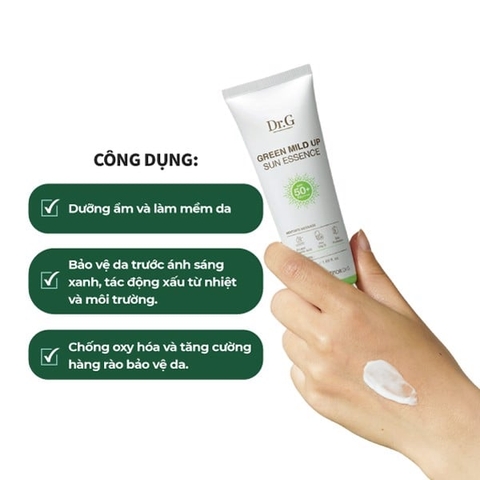 Kem Chống Nắng Dưỡng Ẩm, Chống Ánh Sáng Xanh Dành Cho Da Nhạy Cảm Dr.G Green Mild Up Sun Essence SPF50+ PA++++ 50ml