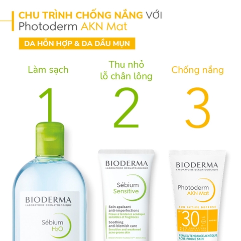 Kem Chống Nắng Bioderma Photoderm AKN Mat Dành Cho Da Dầu, Mụn SPF30