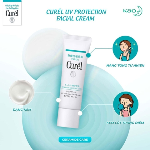 Kem Chống Nắng Curél Intensive Moisture Care UV Facial Cream SPF30 PA+++ Da Mặt Khô Nhạy Cảm 30g