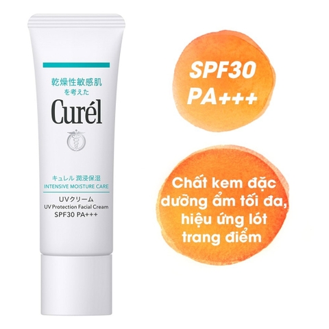 Kem Chống Nắng Curél Intensive Moisture Care UV Facial Cream SPF30 PA+++ Da Mặt Khô Nhạy Cảm 30g
