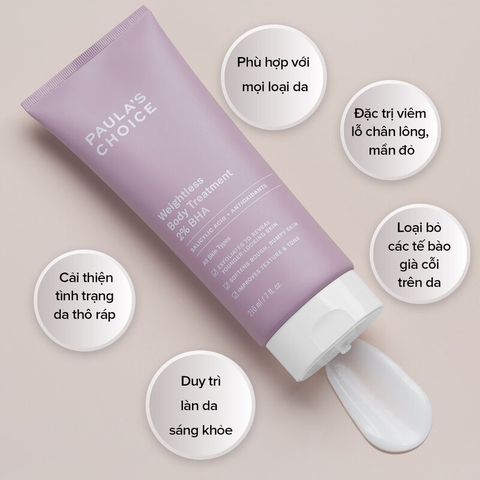 Kem Dưỡng Thể Paula's Choice Weightless Body Treatment 2% BHA Giảm Viêm Lỗ Chân Lông 210ml