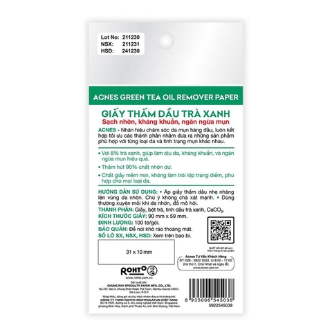 Giấy Thấm Dầu Acnes Trà Xanh 100 Tờ