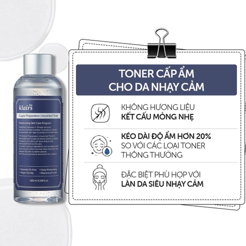 Nước Hoa Hồng Không Mùi Dear Klairs Dưỡng Ẩm Da Và Làm Mềm Da Supple Preparation Unscented 180ml