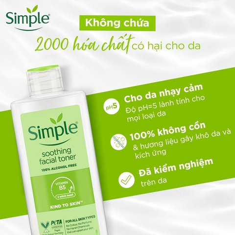 Nước Cân Bằng Simple Soothing Facial Toner Không Chứa Cồn Giúp Làm Dịu Da 200ml