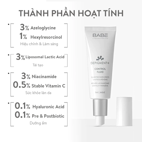 Kem Dưỡng Sáng Da Và Làm Mờ Vết Thâm Nám BABE Depigment+ Control Fluid 40ml