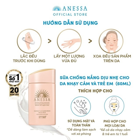 Sữa Chống Nắng Anessa Cho Da Nhạy Cảm Perfect UV Mild Milk SPF50+/PA++++ 60ml