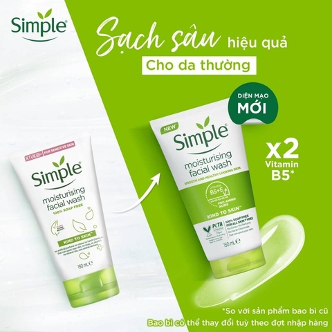 Sữa Rửa Mặt Simple Moisturising Facial Wash Dành Cho Da Khô và Da Nhạy Cảm 150ml