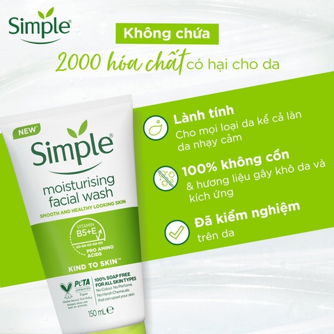 Sữa Rửa Mặt Simple Moisturising Facial Wash Dành Cho Da Khô và Da Nhạy Cảm 150ml