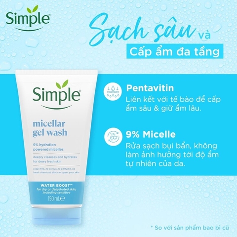 Sữa Rửa Mặt Simple Dưỡng Ẩm Cho Da Dạng Gel 150ml
