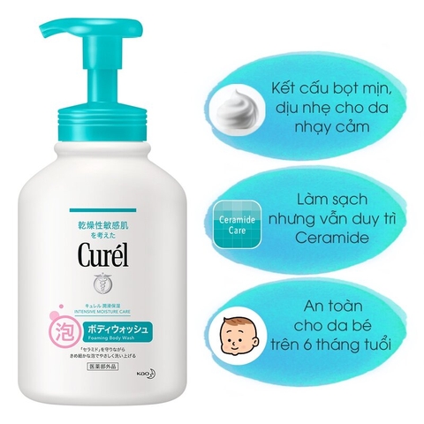 Sữa Tắm Curél Intensive Moisture Care Foaming Body Wash Dạng Bọt Cấp Ẩm Cho Da Khô Nhạy Cảm 480ml