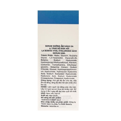 Serum La Bonita Vital Hyaluronic Acid Dưỡng Ẩm Sáng Da Và Tăng Độ Đàn Hồi 50ml