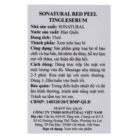 Serum So'Natural Red Peel Tingle Serum Làm Giảm Mụn, Tái Tạo Làn Da 35ml