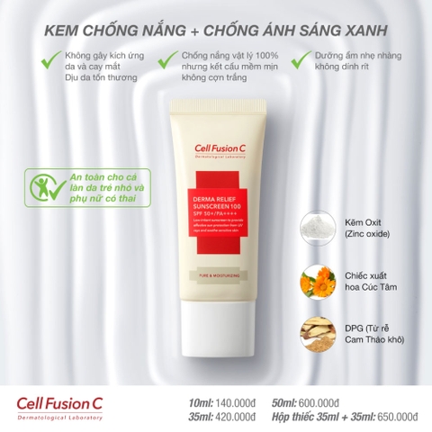 Kem Chống Nắng Cell Fusion C Derma Relief Suncreen 100 Giúp Làm Dịu Tổn Thương