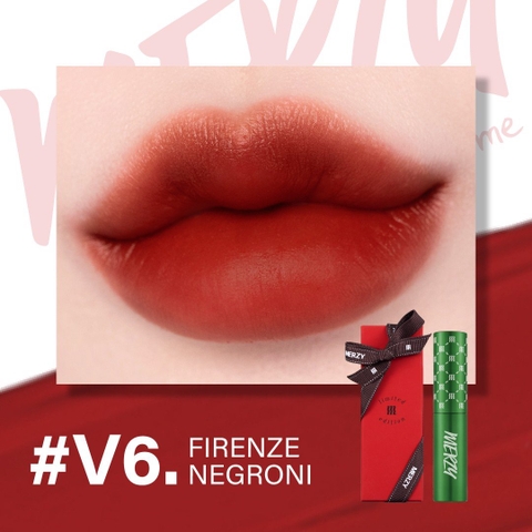 Son Kem Lì Merzy The First Velvet Tint 4.5g (V6 green vỏ xanh, Hộp đỏ kèm ruy băng) Đỏ Gạch