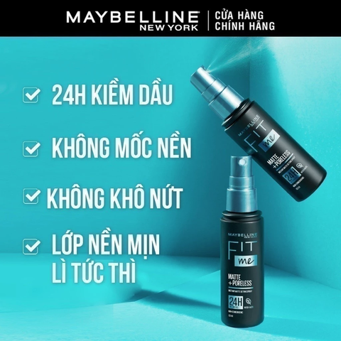 Xịt Khóa Nền Cố Định Trang Điểm Maybelline Fit Me Matte + Poreless Setting Spray 60ml