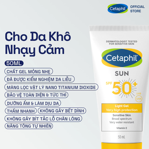 Gel Chống Nắng Vật Lý Dưỡng Ẩm 2In1 Dịu Lành Cho Da Thiên Khô Nhạy Cảm Cetaphil Sun SPF50+ Light Gel 50ml