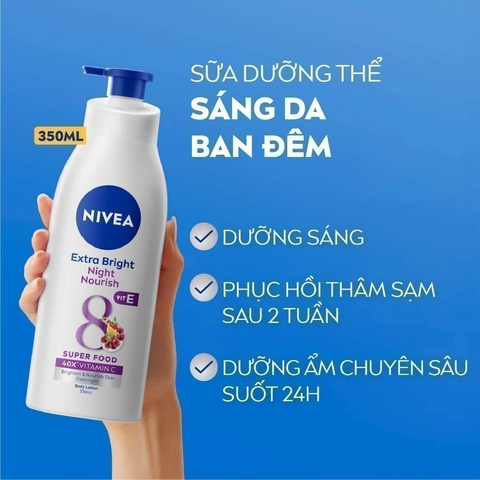 Sữa Dưỡng Thể Nivea Sáng Da Ban Đêm Từ 8 Super Food 350ml