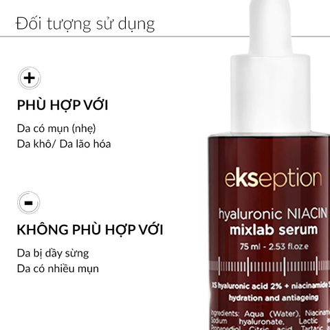 Serum 2% HA + 5% B3 Sáng Da, Mờ Thâm Nám Và Giảm Mụn Ekseption Hyaluronic NIACIN 75ml