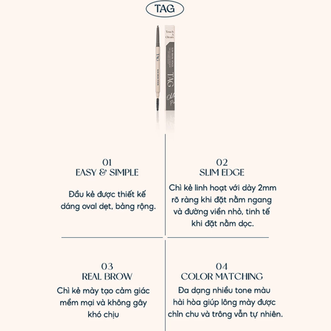 Chì Kẻ Chân Mày Mềm Mịn Lâu Trôi Kháng Nước TAG Slim Brow Pencil 0.06g