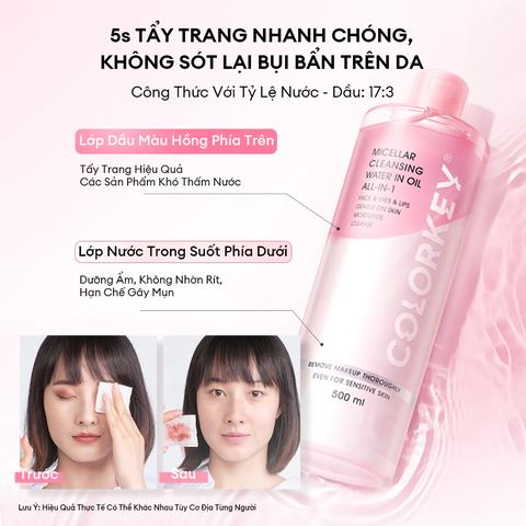 Nước Tẩy Trang Có Dầu Colorkey Dễ Dàng Tẩy Trang Mọi Lớp Makeup, Không Gây Cay Mắt