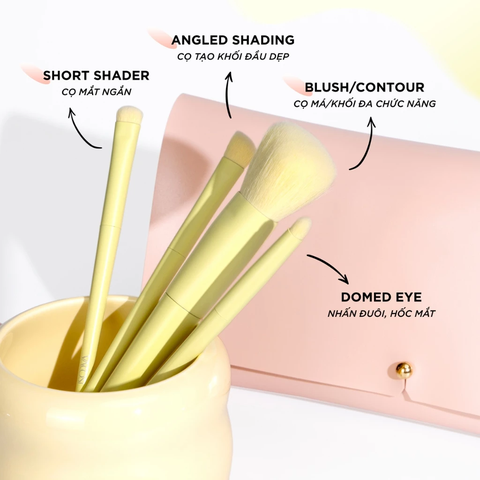 Bộ Cọ Cá Nhân 10 Cây & Ví Hồng Vacosi Candy Puffy Brush Set - BC34