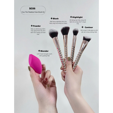 Bộ Kit 4 Cọ Và 1 Bông Phấn Vacosi, Phiên Bản Golden Dragon