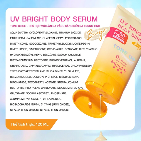 Kem Chống Nắng Nâng Tone MizuMi Uv Bright Body Serum Tone Up 120ml