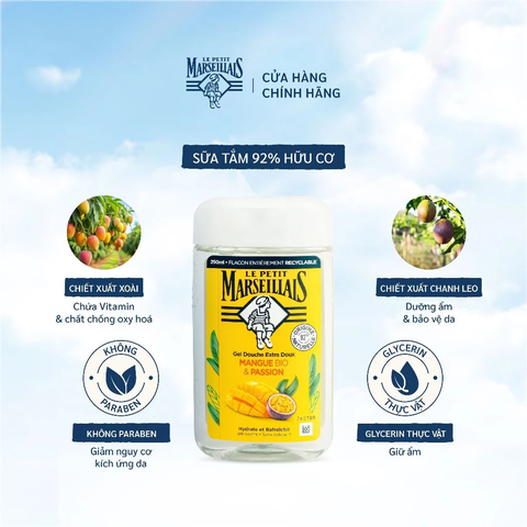 Gel Tắm Hữu Cơ Le Petit Marseillais 98% Thiên Nhiên 250ml