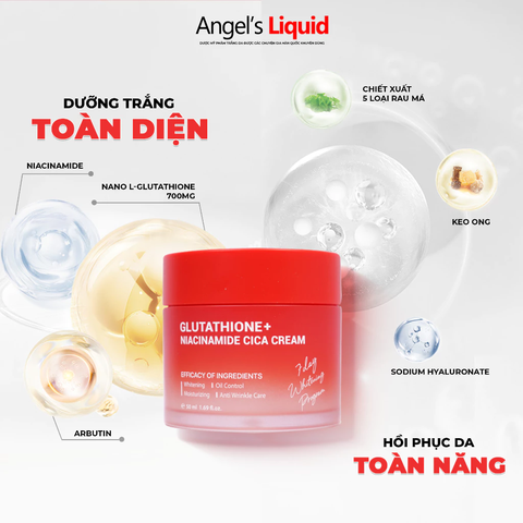 Kem Làm Trắng, Kiểm Soát Dầu, Nhỏ Lỗ Chân Lông Angel's Liquid Glutathione Plus Niacinamide Cica Cream 50ml