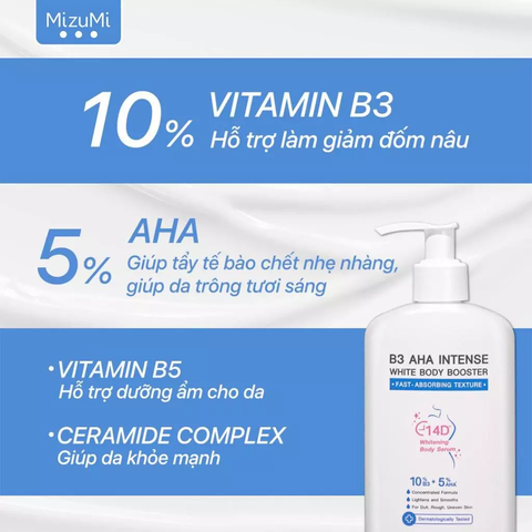 Dưỡng Thể Sáng Da MizuMi B3 AHA Intense White Body Booster 250g