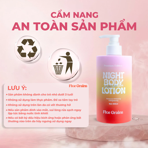 Kem Dưỡng Body Cao Cấp Five Grains Dưỡng Trắng Da Niacinamide, Alpha-Arbutin Ban Đêm Bản Nâng Cấp 500ml