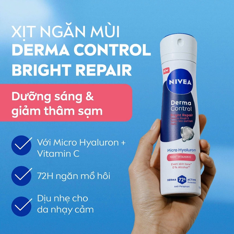 Xịt Ngăn Mùi Nivea Derma Control Defend Dưỡng Sáng & Phục Hồi 150ml