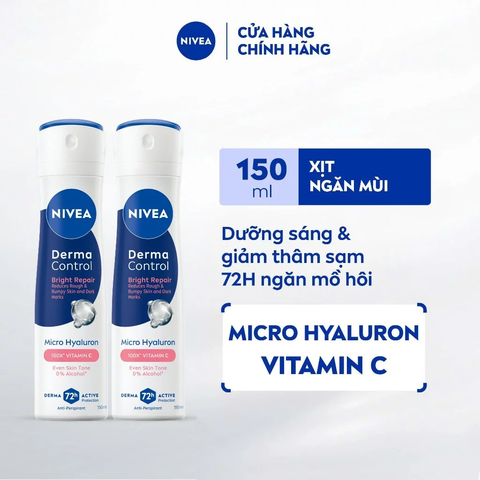 Xịt Ngăn Mùi Nivea Derma Control Defend Dưỡng Sáng & Phục Hồi 150ml