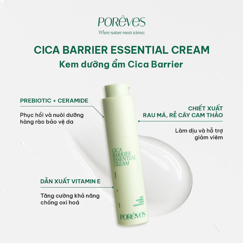 Kem Dưỡng Ẩm PORÊVES Phục Hồi Cho Da Nhạy Cảm Cica Barrier Essential Cream 50ml