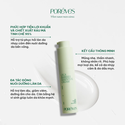 Kem Dưỡng Ẩm PORÊVES Phục Hồi Cho Da Nhạy Cảm Cica Barrier Essential Cream 50ml