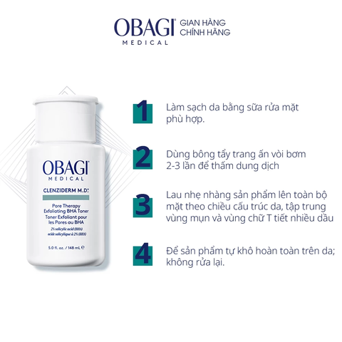 Dung Dịch Tẩy Tế Bào Chết, Ngừa Mụn Obagi BHA 2% Clenziderm M.D. Exfoliating 148ml
