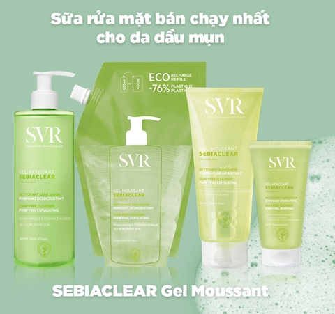 Gel Rửa Mặt SVR Sebiaclear Gel Moussant Không Chứa Xà Phòng Dành Cho Da Dầu Nhạy Cảm