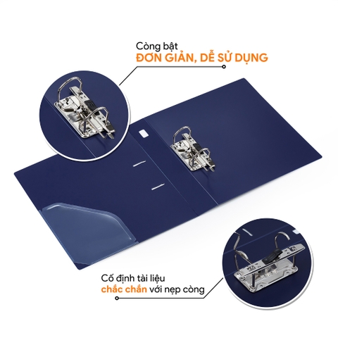 Bìa còng bật A4 5cm-7cm, File càng cua nhẫn chất liệu nhựa PP thương hiệu AO+, màu ON (WB235/WB237)