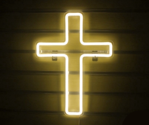 Thập tự giá đèn LED Neon sáng vàng Trang trí nhà, Hội thánh (25x35cm)