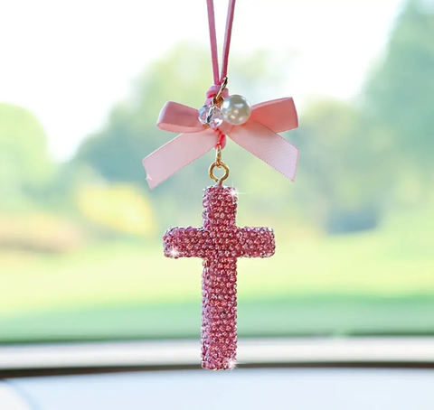 [Màu hồng] Thập giá treo xe ô tô lấp lánh rất đẹp