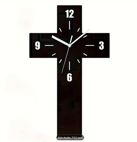 [Màu đen] Đồng hồ Thập tự giá nhựa acrylic kim trôi , Decor rất đẹp 18x30Cm