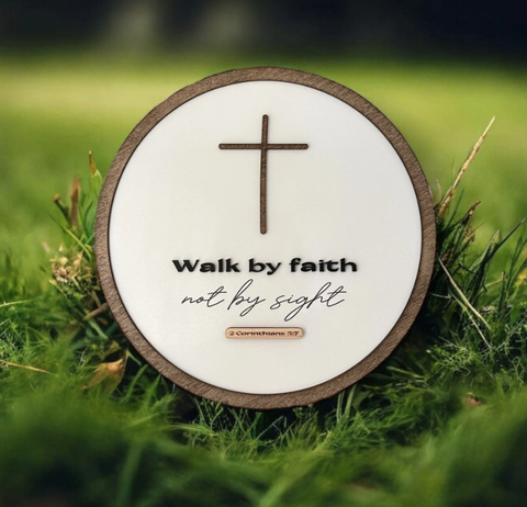 [Faithworks] Tranh gỗ Câu gốc Walk By Faith {Ruthie collection} - 2 Corinthians 5:7 25Cm
