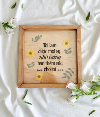 [Faith works] Tranh gỗ Câu gốc vuông Phi-lip 4:13 Tôi làm được mọi sự 20x20Cm