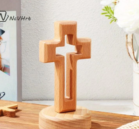 Thập tự thánh giá gỗ để bàn đế tròn nam châm 12x7Cm