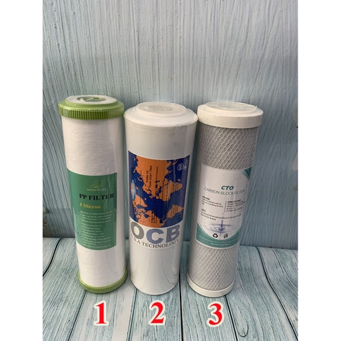 Bộ 3 lõi lọc thô số 123 dùng cho máy lọc nước RO gia đình PP-OCB-CTO