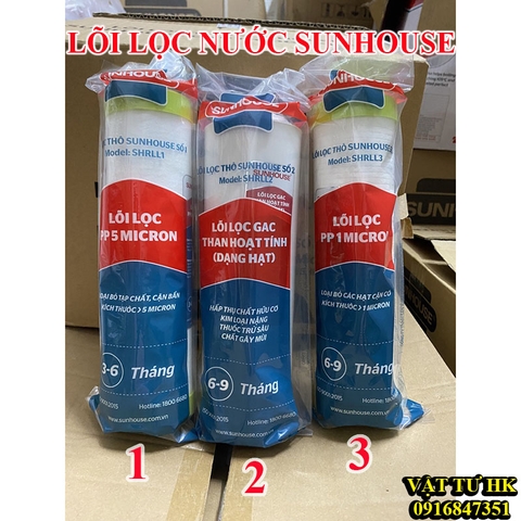 Bộ 3 lõi lọc thô số 123 dùng cho máy lọc nước RO SUNHOUSE