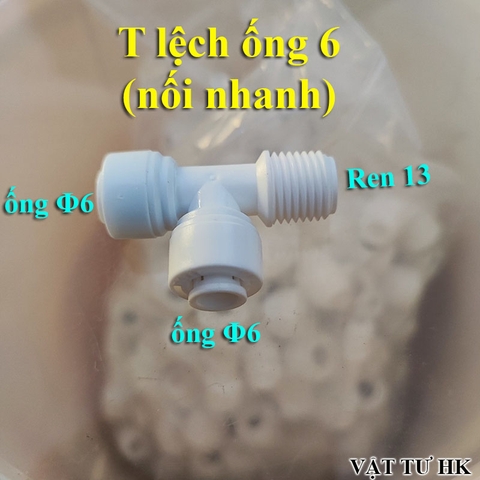 Cút chữ T lệnh ren 13 ra ống phi 6mm nối nhanh dùng cho máy lọc nước RO gia đình