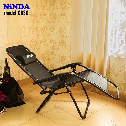 Ghế xếp thư giãn NiNDA G630 gấp gọn cao cấp, khung thép chắc chắn.