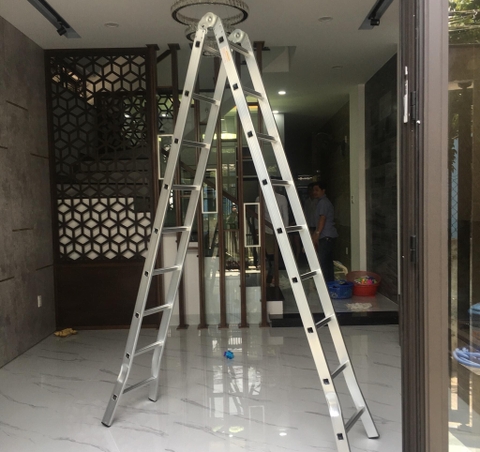 Thang nhôm NiNDA  ND-207 gấp chữ A 2m, duỗi thẳng 4m