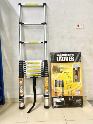 Thang nhôm rút gọn NiNDA ND-38 đai đen cao 3m8